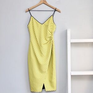 Black Halo Bowery Yellow & Black Bodycon Midi Sleeveless Polka Dot Dress Size 2​